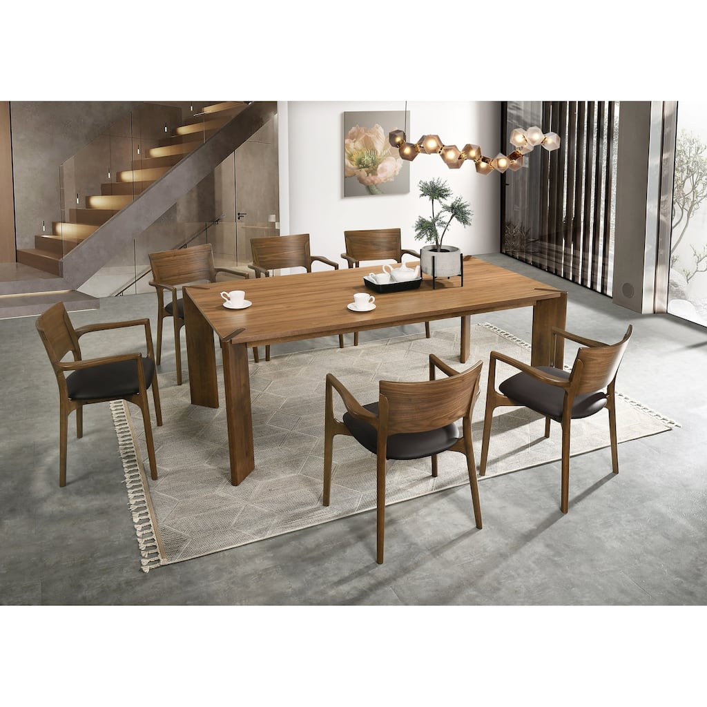 Modrest Edelman Mid-Century Modern Brown Leatherette & Walnut Dining Set