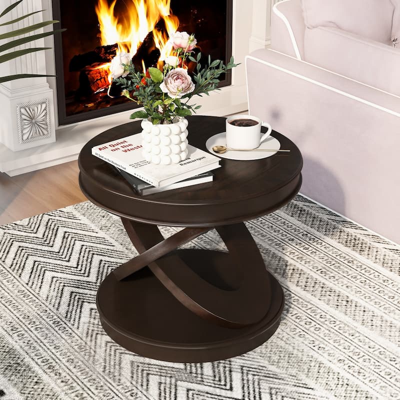 Vintage Sofa Side Table Wooden Round End Table with X-shape Base