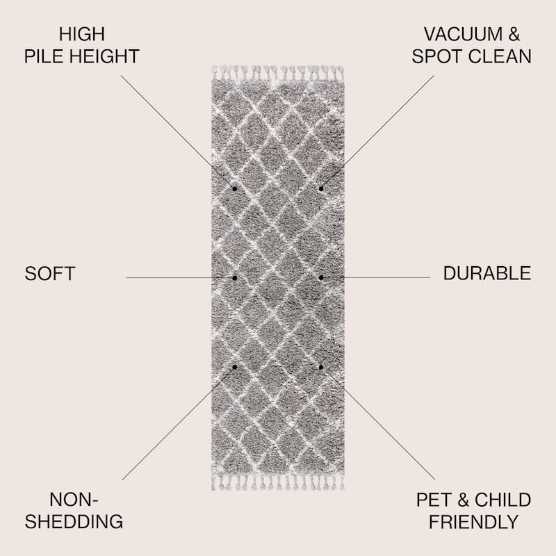 JONATHAN Y Modern Shag Plush Tassel Moroccan Geometric Trellis Area Rug