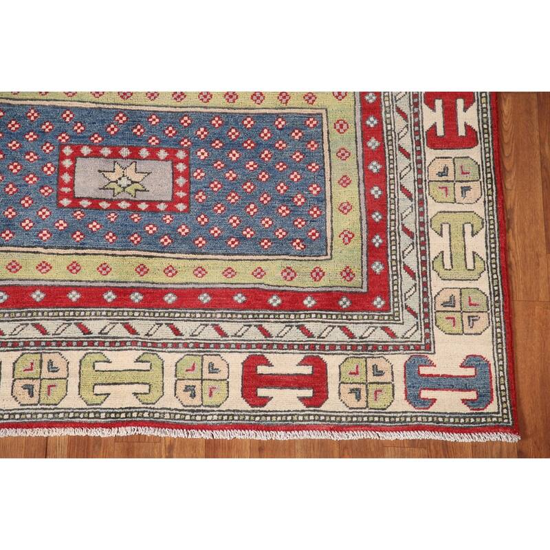 Geometric Kazak Area Rug Handmade Bedroom Wool Carpet - 4'11" x 6'6"