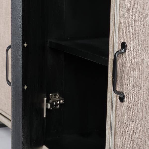 Light Brown Solid Wood Sideboard With 4 Fabric Covered Cabinet Doors Light Brown Solid Wood Sideboard With 4 Fabric Covered Cabinet Doors