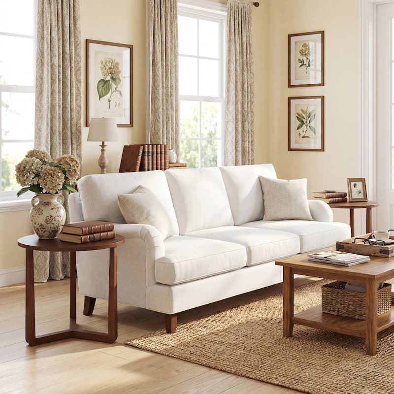 Gymax 2PCS Round Side Table w/Sturdy Rubber Wood Legs Triangular