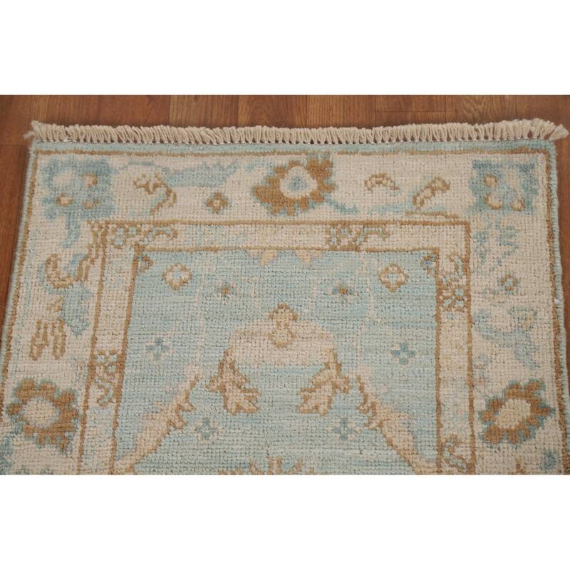 Hand Knotted Oriental 100% Wool Carpet Transitional Geometric Navy Blue & Blues Oushak Area Rug - 2' 11'' X 2' 0''