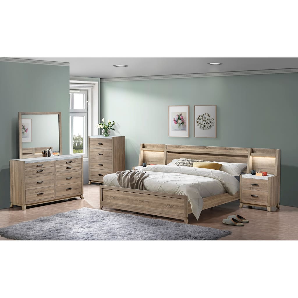 Daemon 5 Piece Light Brown Panel Bedroom Set