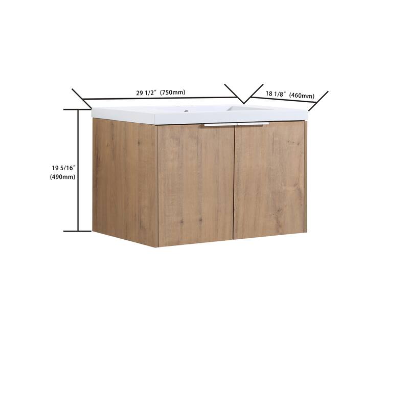 Malwee 24"/30"/36" Floating Bathroom Vanity, Modern Wall Mounted Bathroom Vanity with Resin Top and Soft Close Door