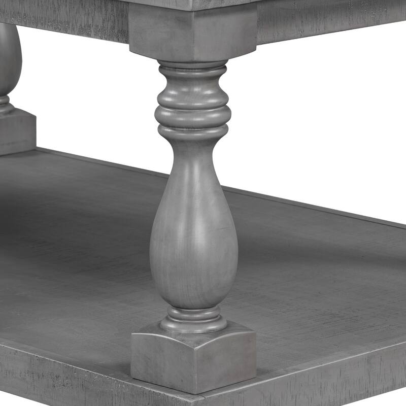 2-Tier Storage Coffee Tables with Vase Column Legs,Antique Wood Coffee Table Farmhouse 45" Rectangular Center Table