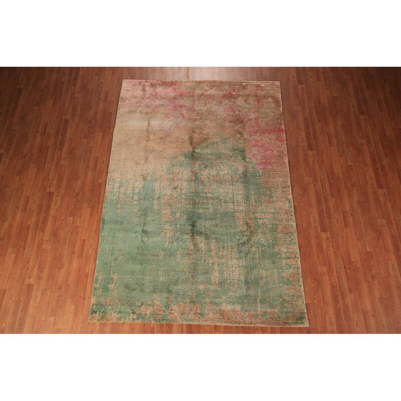 Contemporary Colorful Abstract Indian Rug Hand-Knotted Wool Carpet - 6'7" x 9'10"