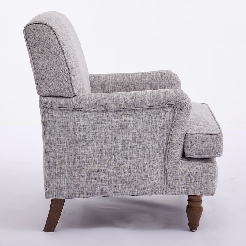 Roomfitters Vintage Upholstered Armchair with Solid Wood Legs, Linen Fabric Accent Chair for Living Room or Bedroom
