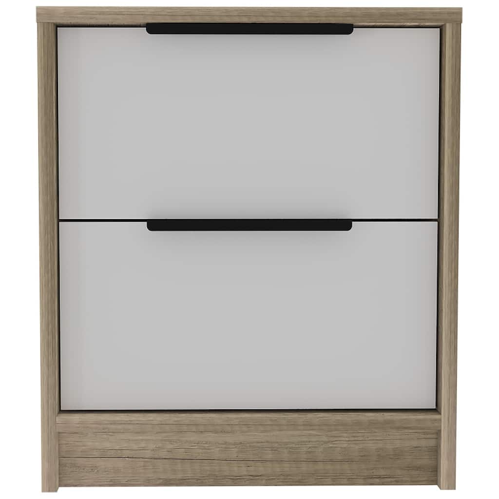 Light Brown Oak 2-Drawer Rectangular Nightstand with Metal Accents
