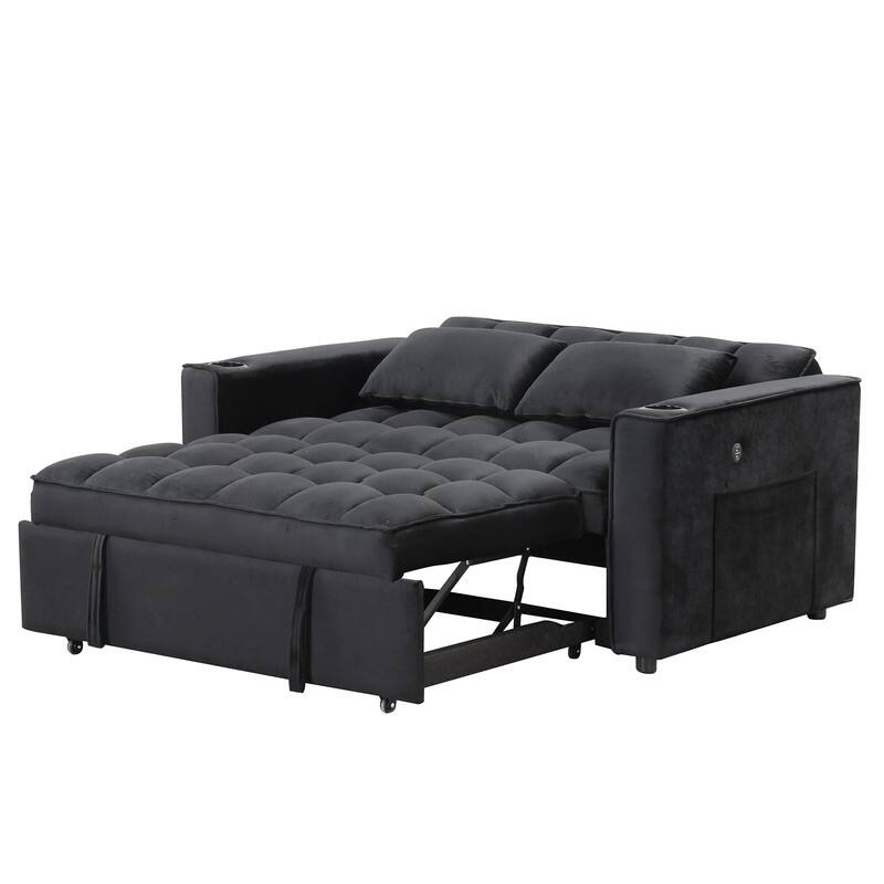 4-1 Multi-Functional Sofa Bed, 55.3" Sleeper Sofa Bed with Cup Holder & USB Port, Convertible Sleeper Couch Bed for Living Room