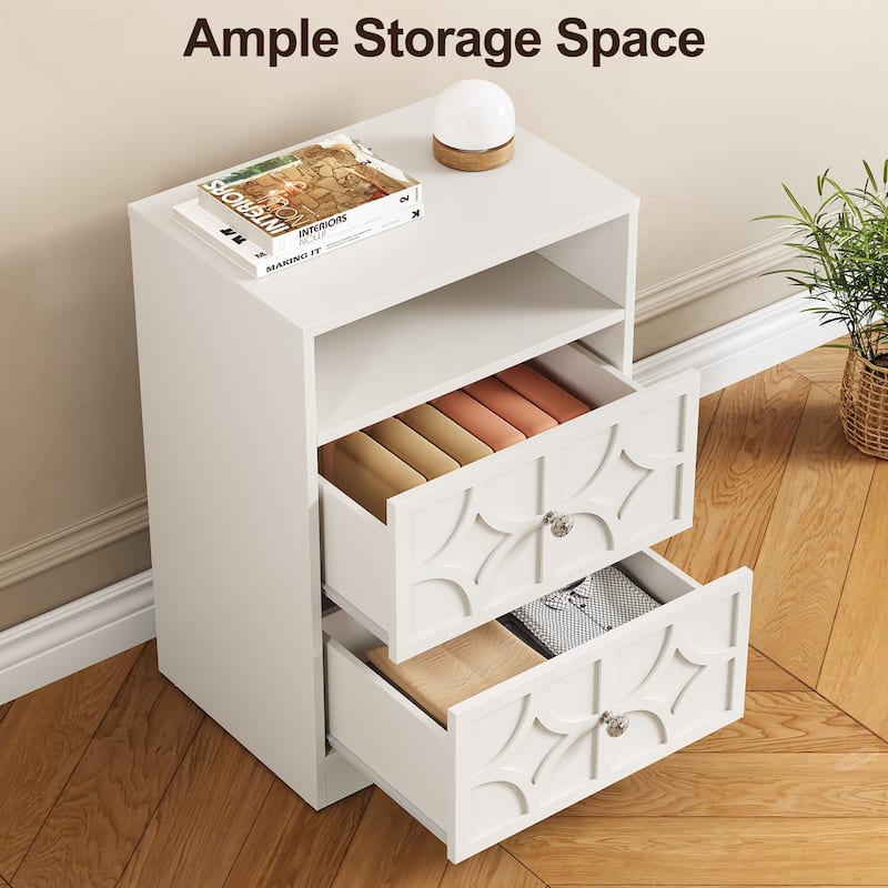 Large Night Stand with 2 Drawers and Charging Station