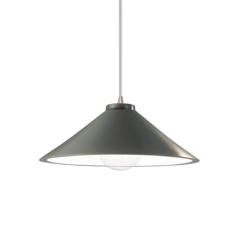 Justice Design Group Flare 1-Light Pendant - White Cord/Pewter Green/Brushed Nickel