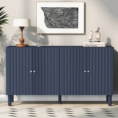 Elegant Four-Door Sideboard Buffet Cabinet with Cylindrical Legs and Sleek Metal Handles