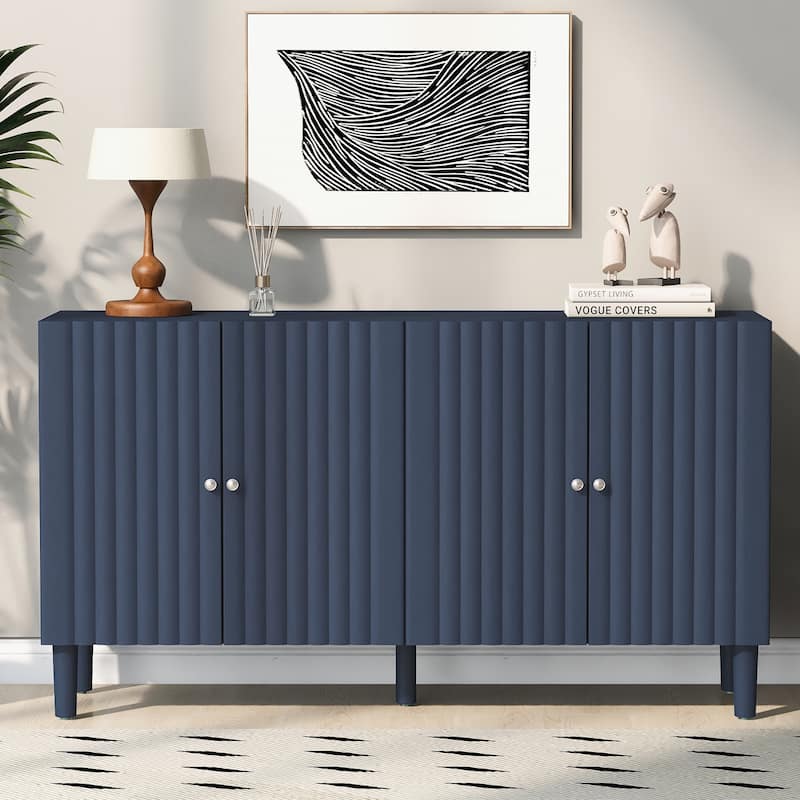 Elegant Four-Door Sideboard with Wavy Pattern Doors