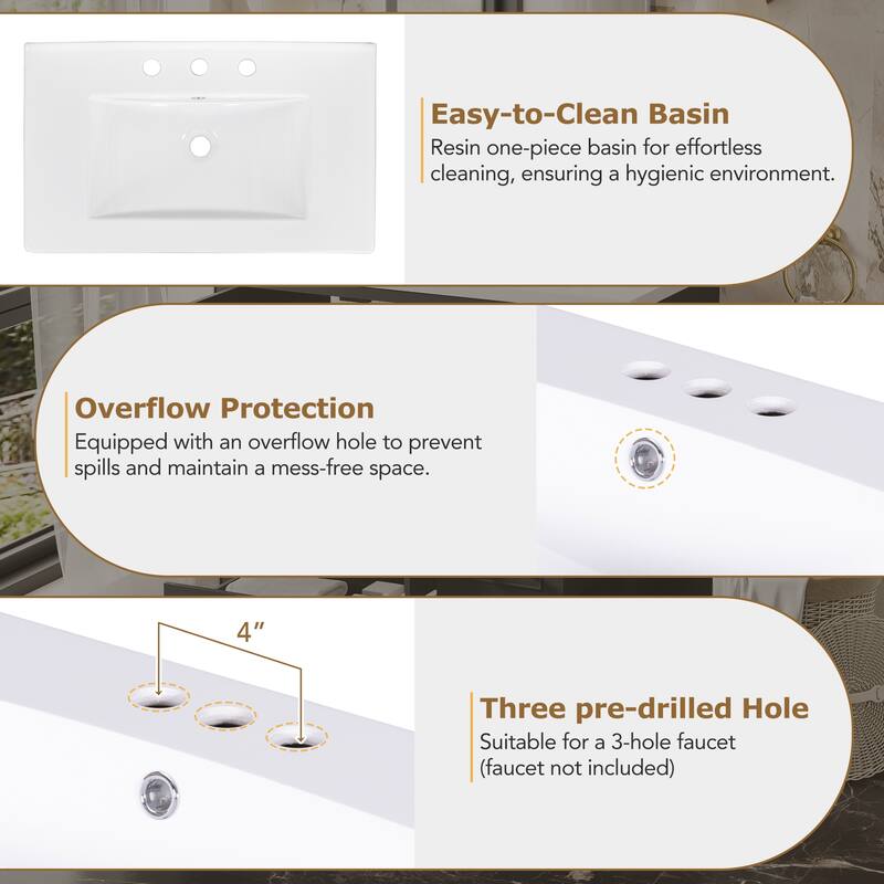 36 inch MDF Freestanding Bathroom Vanity Set with Integrated Ceramic Sink - 36" x 18" x 34"