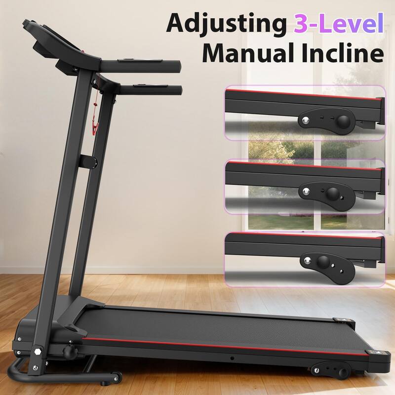 2.5HP Incline Folding Treadmill, Portable Electric Treadmill with Bluetooth Music and Holder Heart Rate Sensor for Gym