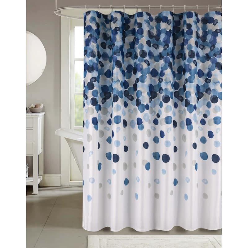 Cedar Flowers Palms Seashells Shower Curtain Collection - Watercolor - Navy