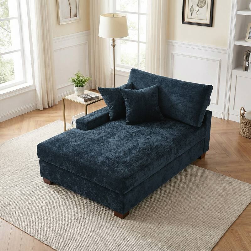 Plush Chenille Single Modular Sectional Sofa Chaise with Pillows