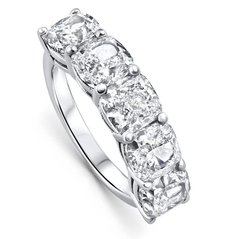 5 1/4Ct Cushion Cut 5-Stone Diamond Wedding Anniversary Ring Gold Lab Grown