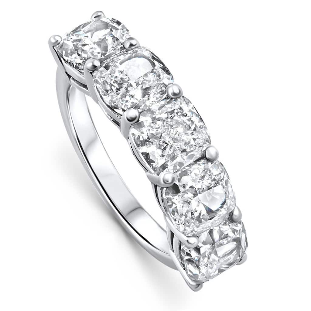 5 1/4Ct Cushion Cut 5-Stone Diamond Wedding Anniversary Ring Gold Lab Grown