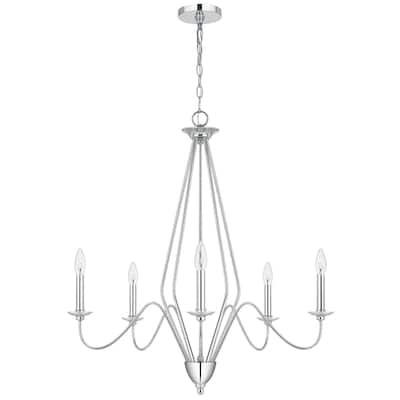 Wehy 30 Inch Chandelier w Canopy, Chrome Metal, Candelabra Design