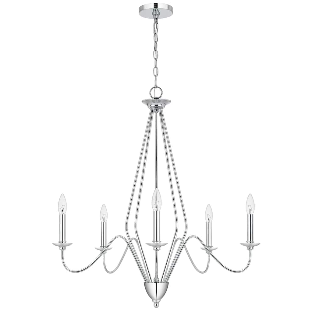 Wehy 30 Inch Chandelier w Canopy, Chrome Metal, Candelabra Design