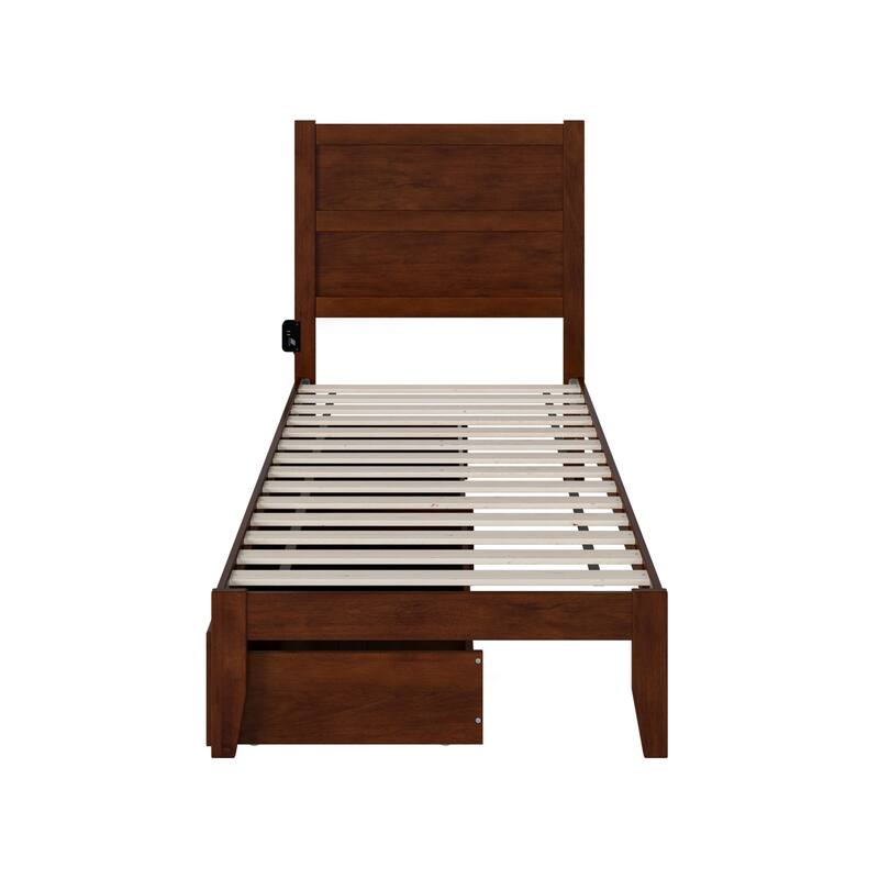 Twin XL Bed with Drawers - Elegant Walnut Platform Bed Frame - Storage Bed, Modern Design