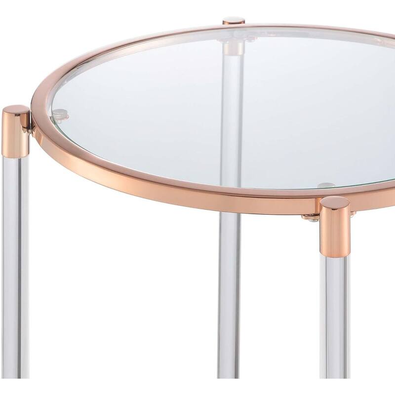 Modern Acrylic End Table with Glass Shelves - Gold Chrome Frame, 20x20x24 Inch Living Room Accent Table - 24