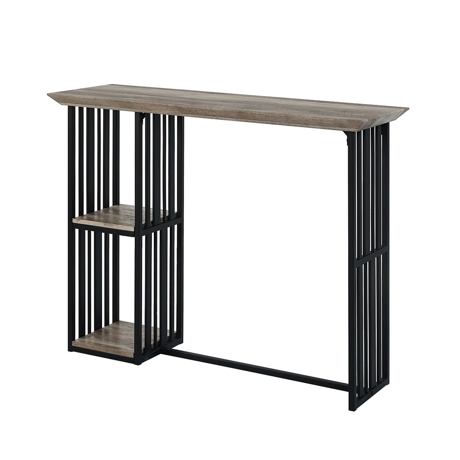 Rectangle Counter Height Table with Shelf in Antique Oak and Black - Antique Oak & Black