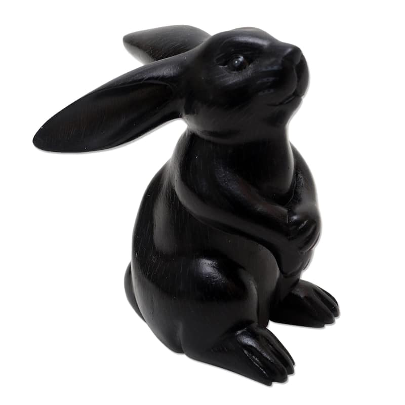 Novica Handmade Adorable Rabbit In Black Wood Sculpture - 5.5" H x 5" W x 2.8" D