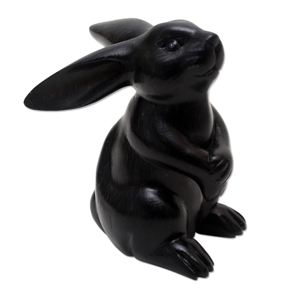 Novica Handmade Adorable Rabbit In Black Wood Sculpture - 5.5" H x 5" W x 2.8" D