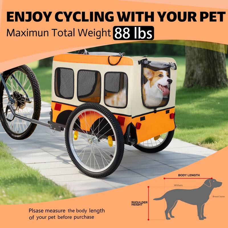 Large Folding Bike Trailer for Dogs, Heavy-Duty Steel Frame, Spacious Design, All-Terrain Cycling, Jogging & Camping Adventure