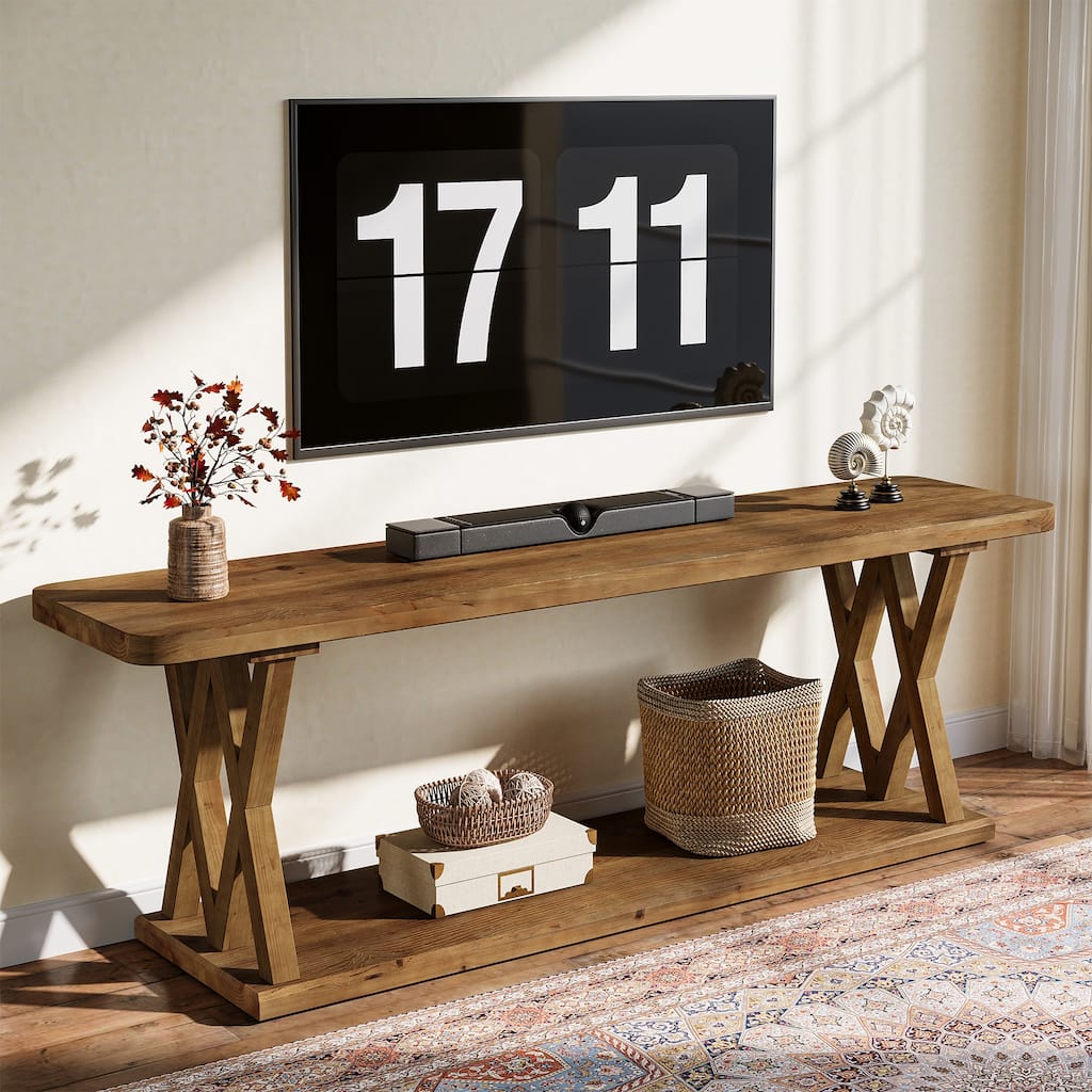 63" Solid Wood TV Stand for Up to 75" TVs, Entertainment Center for Living Room - 15.75" D x 62.99" W x 23.62" H