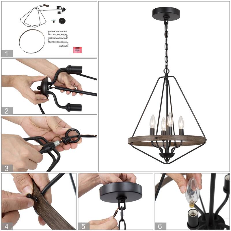Modern Farmhouse 4-Light Lantern Chandelier Cage Pendant for Kitchen Island Dining Room - W 16" x H 20"