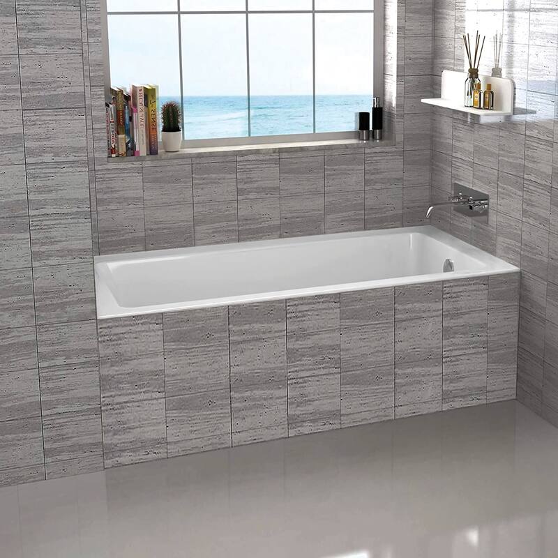 Fine Fixtures Tile-In White Fiberglass/Acrylic Soaking Bathtub with Built-in Tile Flange - 60x30 - Right Hand Drain