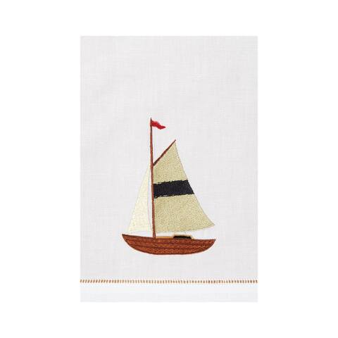 Sailboat Embroidered Hemstitch Kitchen Towel