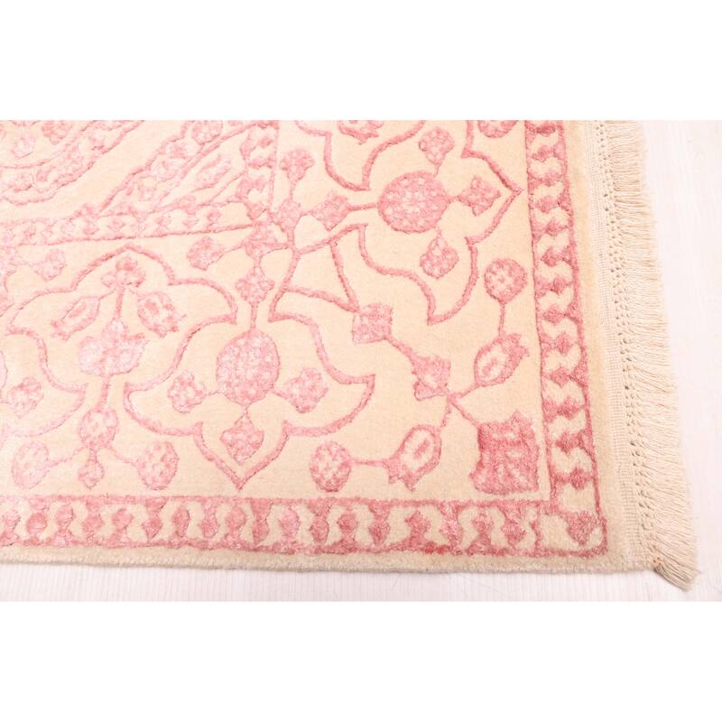 ECARPETGALLERY Hand-knotted Mirzapur Dark Pink, Ivory Silk, Wool Rug - 5'7 x 7'10