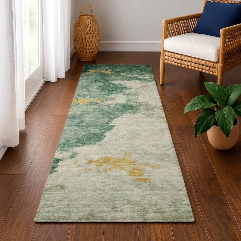 Premium Washable Super Soft Abstract Mayfield Rug - Emerald - 2'3" x 7'6"
