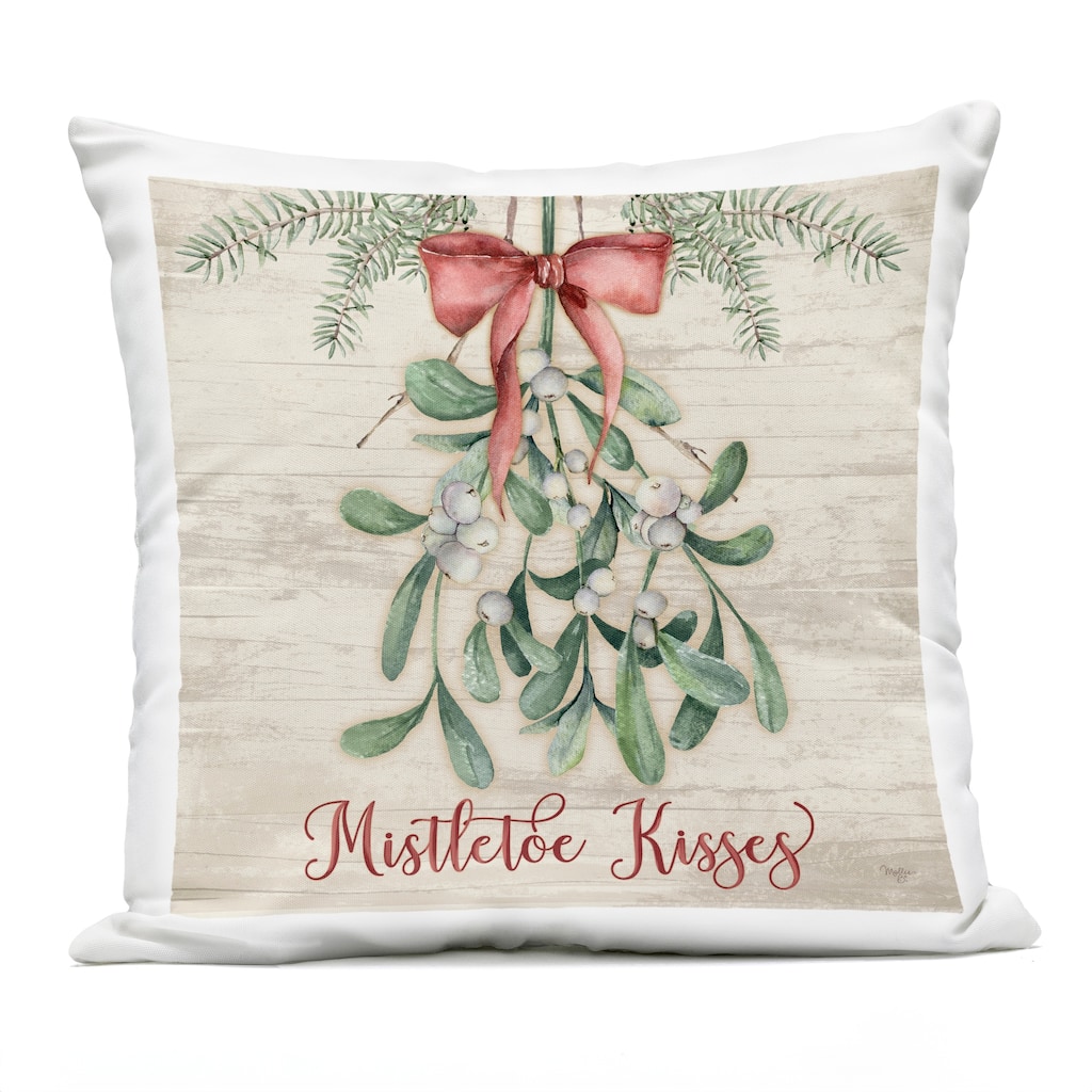 Stupell Rustic Mistletoe Kisses Printed Outdoor Throw Pillow Design by Mollie B.
