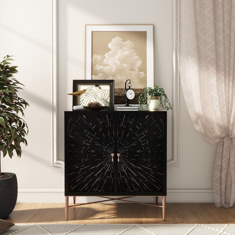 Clihome 2 Door Vintage Wood Buffet Storage Sideboard Accent Cabinet - Black
