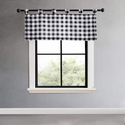 Eddie Bauer Mountain Plaid Black Tab Top Window Valance - 50 x 20