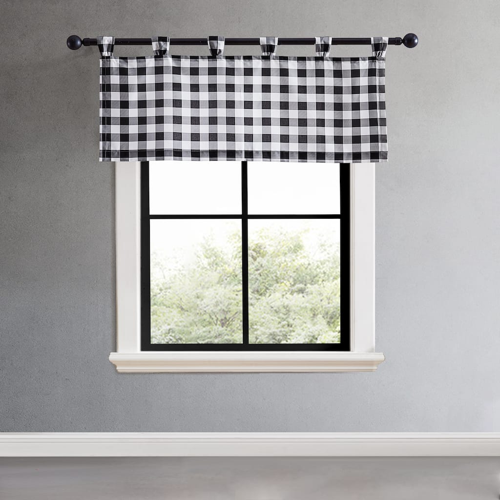 Eddie Bauer Mountain Plaid Black Tab Top Window Valance - 50 x 20