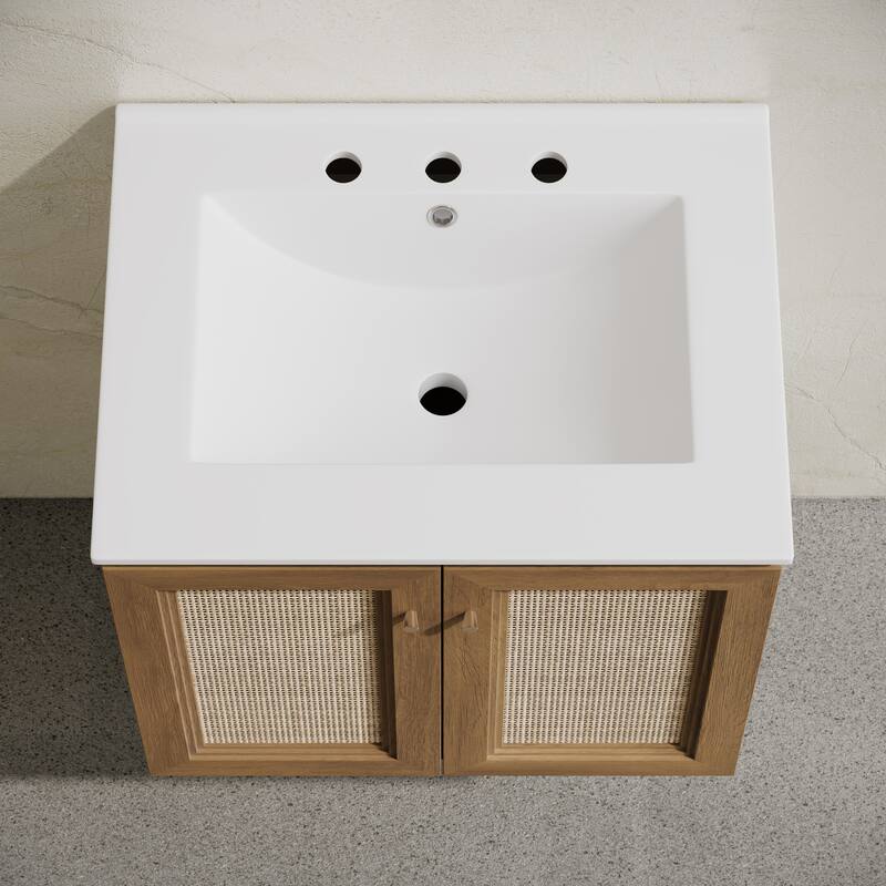 Classe 24" Wall-Mounted Bathroom Vanity In Brown Oak With Widespread Faucet Holes Vanity Top - 24