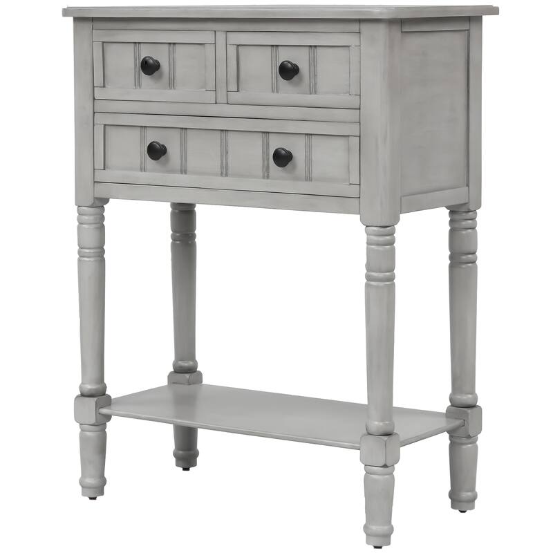 Narrow Console Table, Slim Sofa Table with Three Storage Drawers and Bottom Shelf