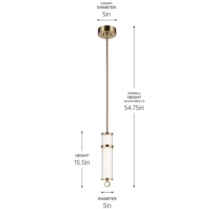 Kichler Lighting Riven 15.5 Inch LED 1 Light Pendant with Clear Fluted Glass in Champagne Bronze