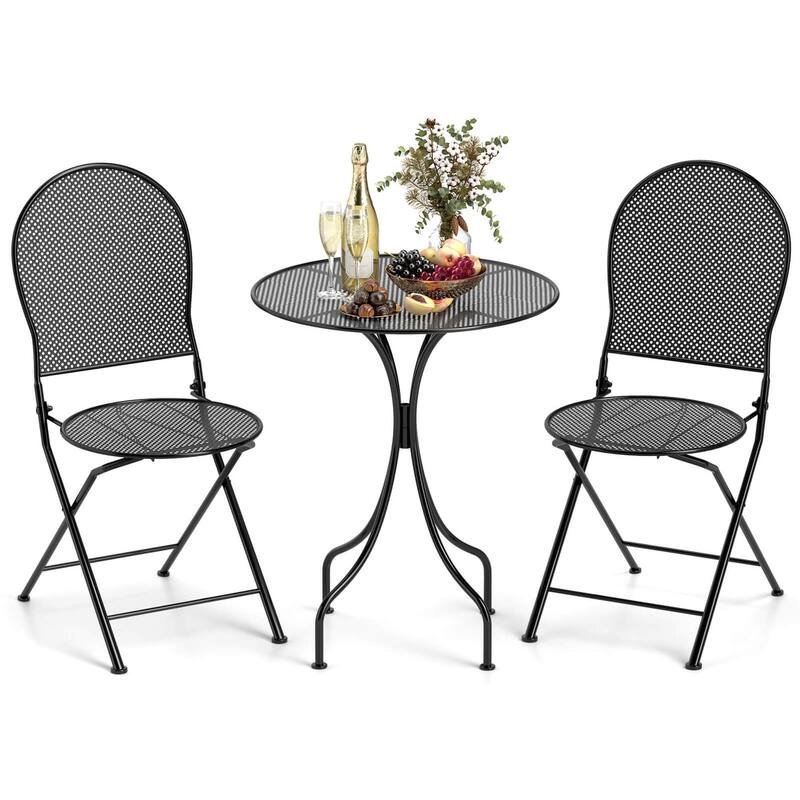 Costway 3 PCS Metal Bistro Set Round Table & 2 Folding Chairs with