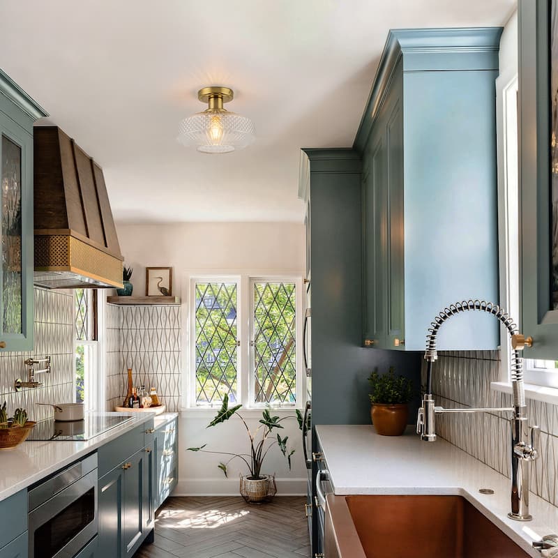 10'' Mid-Century Textured Glass Semi Flush Mount