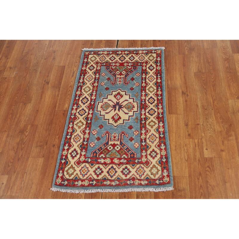 Light Blue Kazak Foyer Rug Handmade Wool Carpet - 2'0" x 3'0"