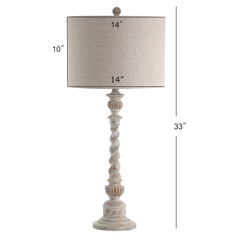 Blanche 33" Rustic Resin LED Table Lamp, White Wash by JONATHAN Y