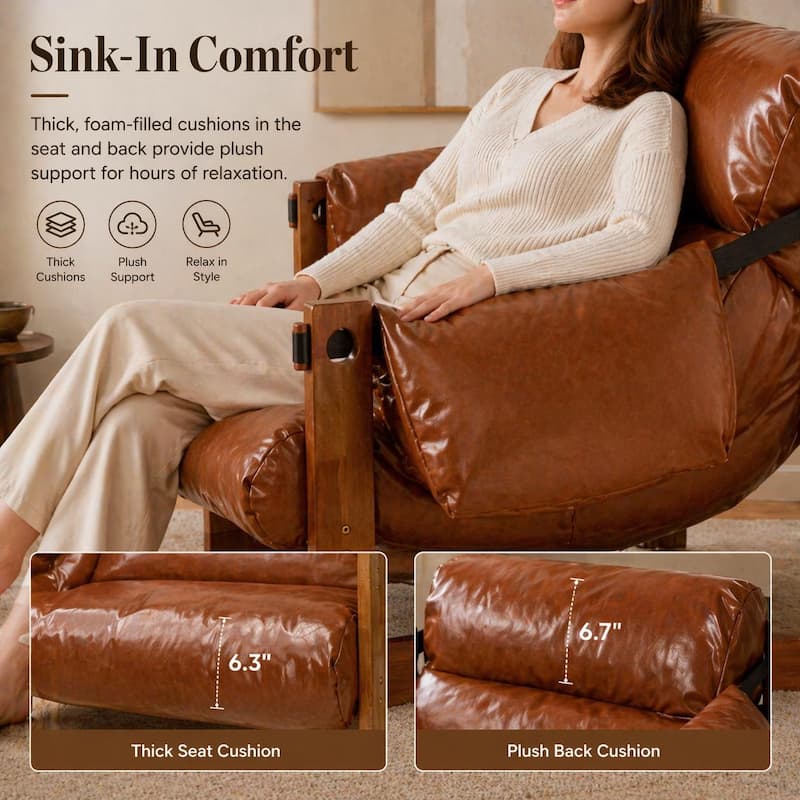 Retro Modern Faux Leather Lounge Chair with Sculptural Design